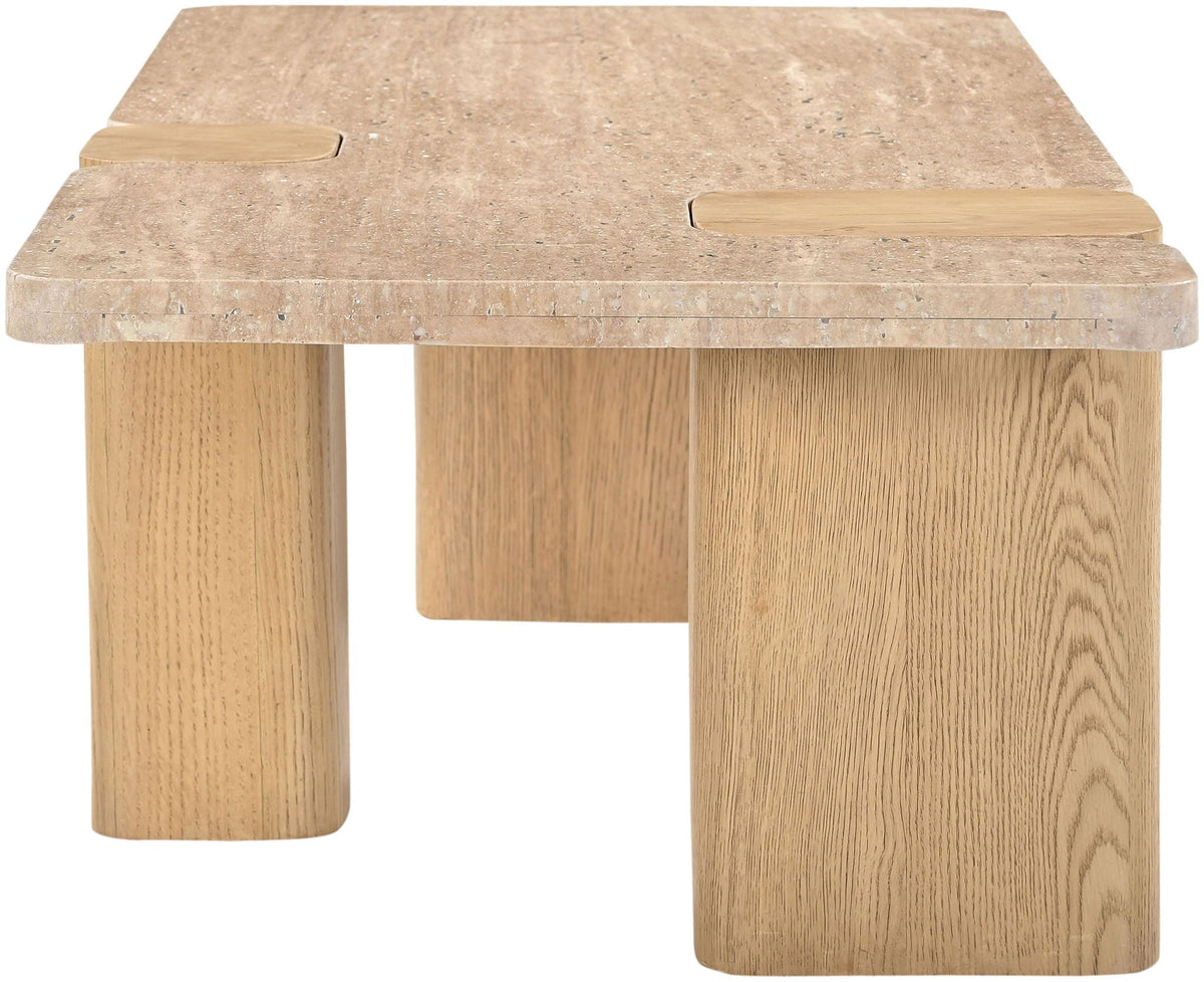 Ravenna - Genuine Fabric Travertine And Oak Wood Table