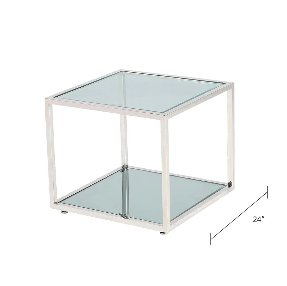 Caspian End Table Stainless Steel frame, glass & mirror tops