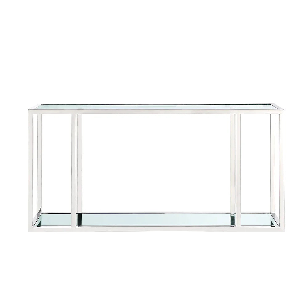 Caspian Sofa Table Stainless Steel frame, glass & mirror tops