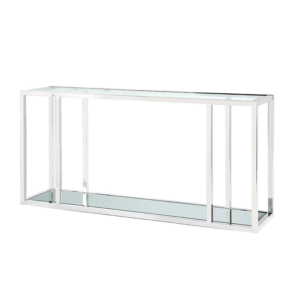 Caspian Sofa Table Stainless Steel frame, glass & mirror tops