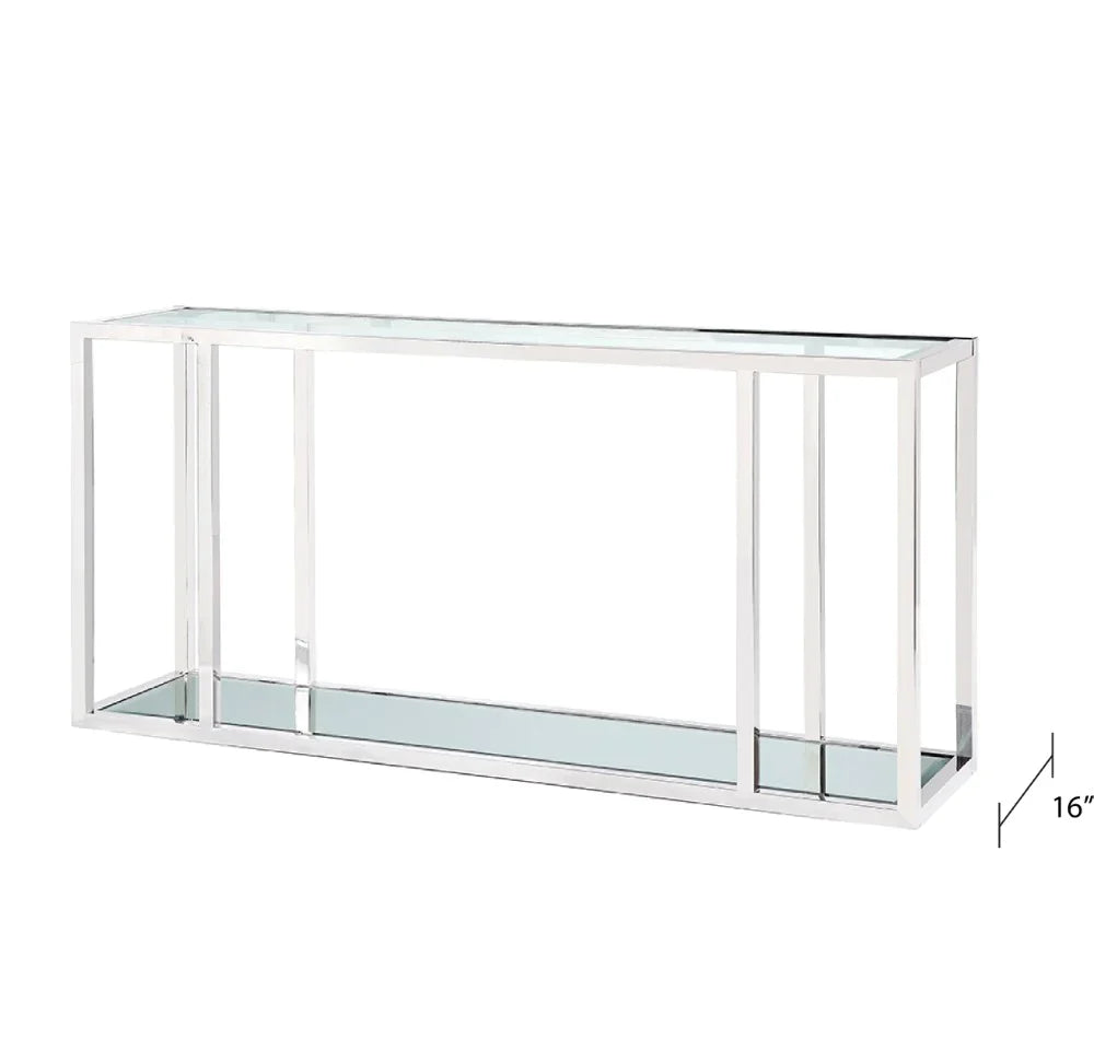 Caspian Sofa Table Stainless Steel frame, glass & mirror tops