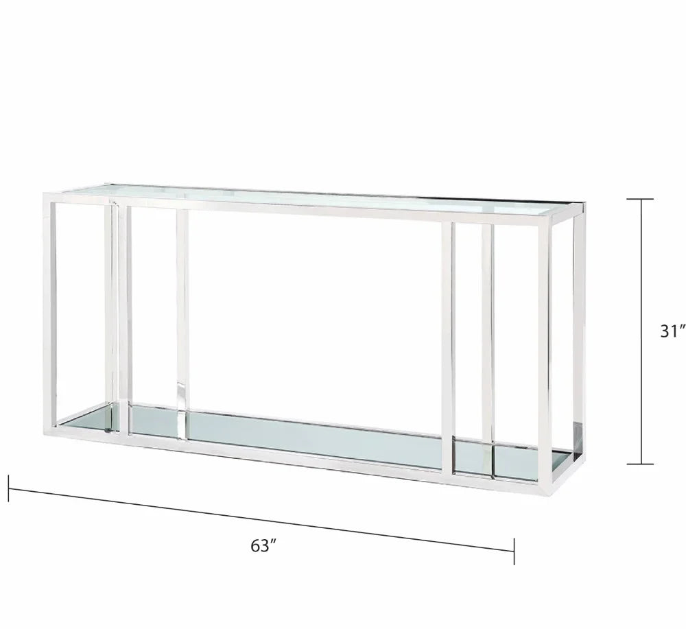 Caspian Sofa Table Stainless Steel frame, glass & mirror tops