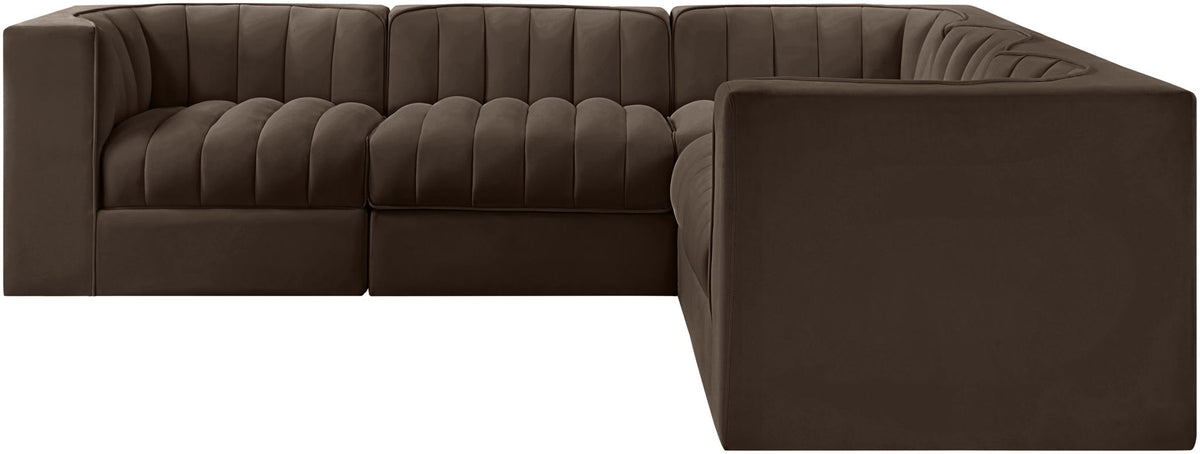 Rummi - Symmetrical Velvet Performance Fabric Upholstered 5 Piece Modular Sectional