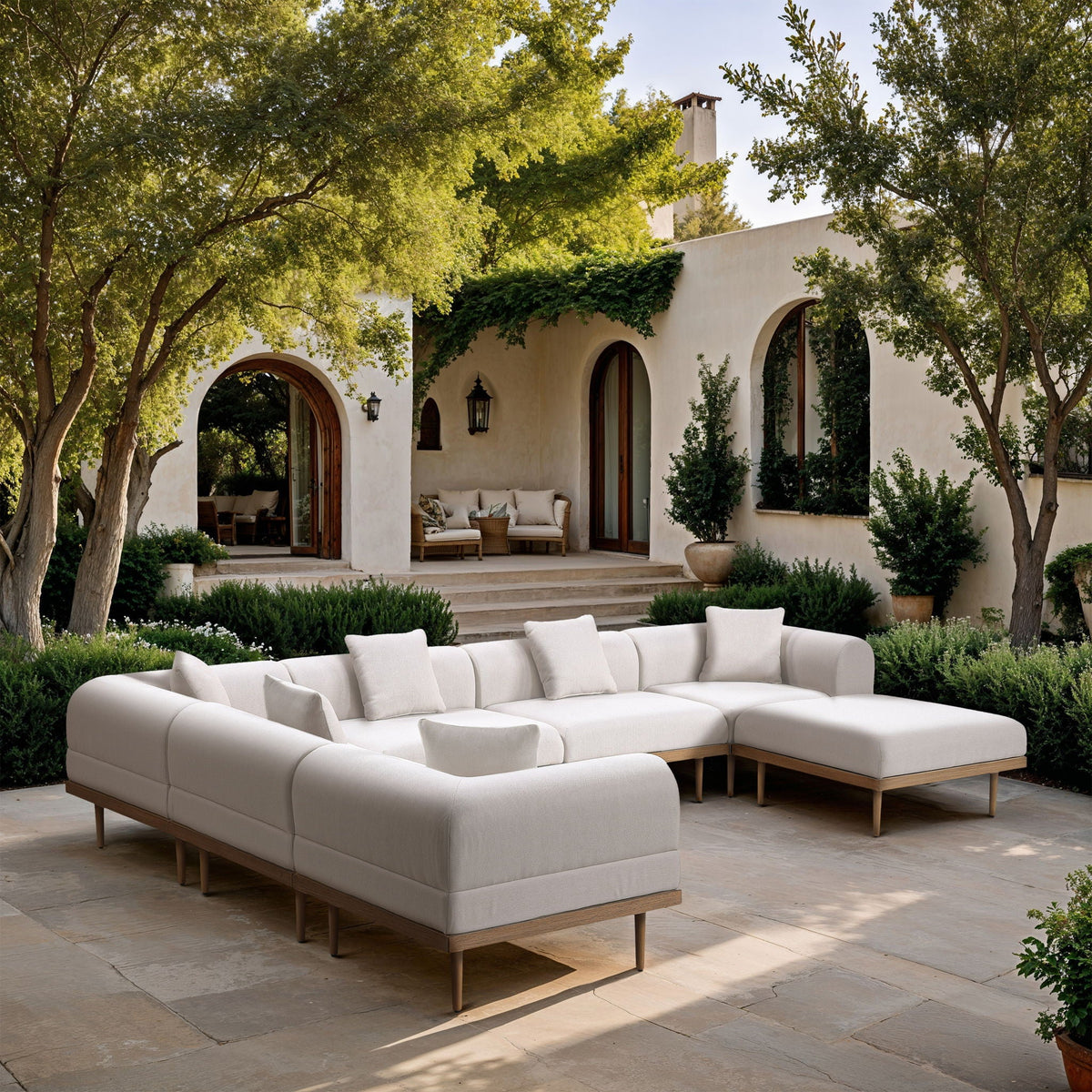 Laguna - 7 Piece Resilient Water Resistant Fabric 142" Upholstered Outdoor Patio Modular Sectional