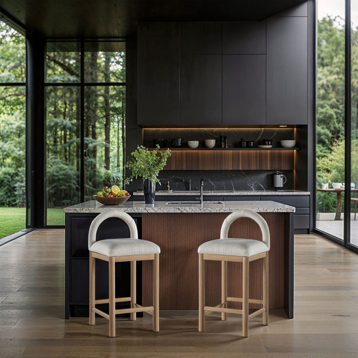 Conrad - Linen Counter Stool With Natural Legs