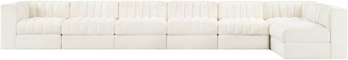 Rummi - Velvet Performance Fabric Upholstered 7 Piece Modular Sectional, L-Shaped (Right)