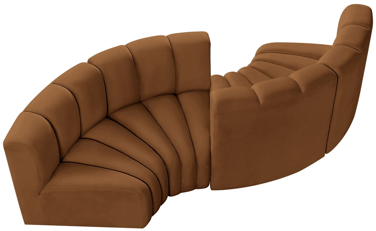 Arc - Velvet 4 Piece Curved Modular Sofa - Saddle