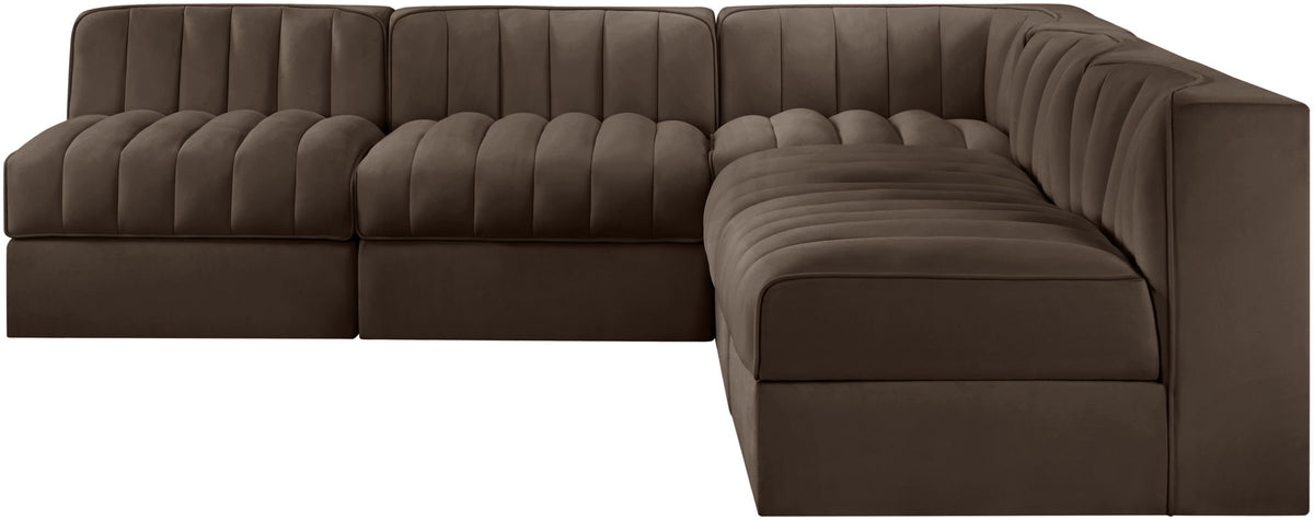 Rummi - Armless Velvet Performance Fabric Upholstered 5 Piece Modular Sectional