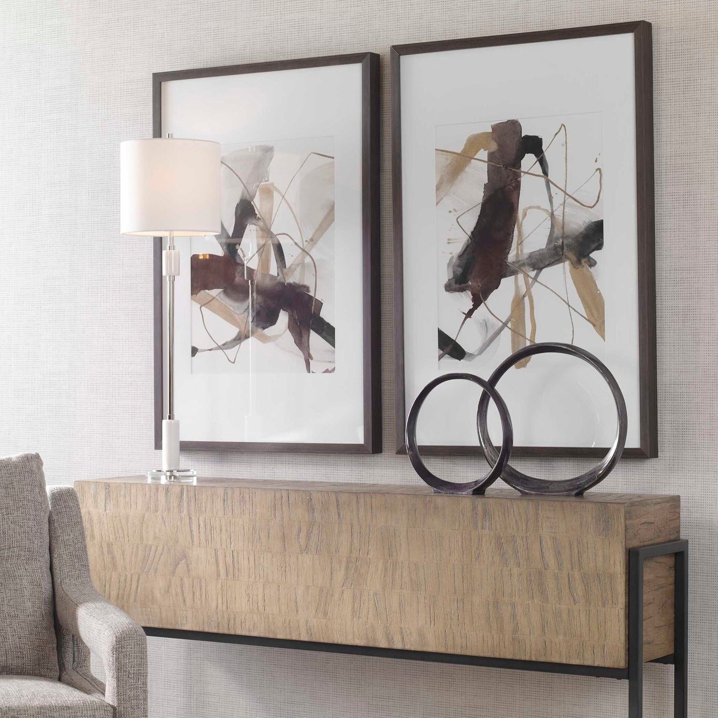 Burgundy Interjection - Abstract Prints (Set of 2) - Dark Brown