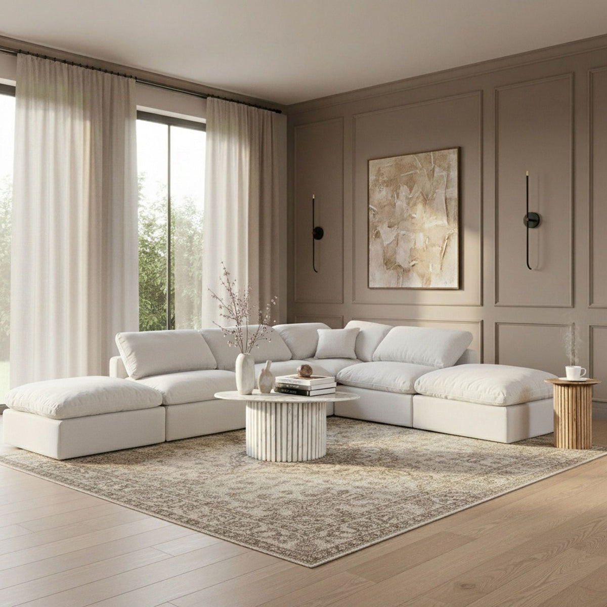 Indulge - Linen 6 Piece Modular Armless Sectional - White