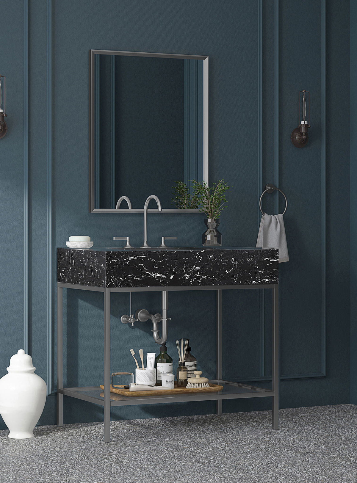 Marmo - Engineered Marble Bathroom Vanity With Chrome Base