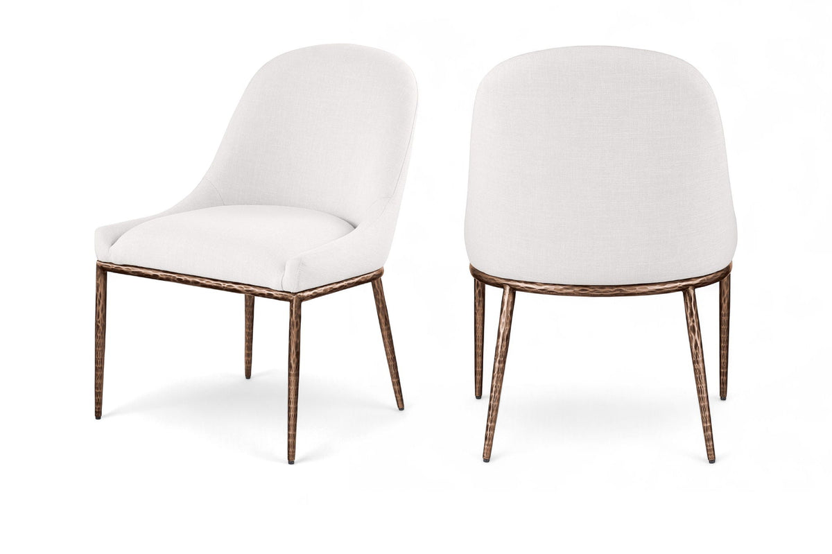 Ferro - Linen Textured Performance Fabric Upholstered Dining Side Chair - Cream / Brushed Bronze