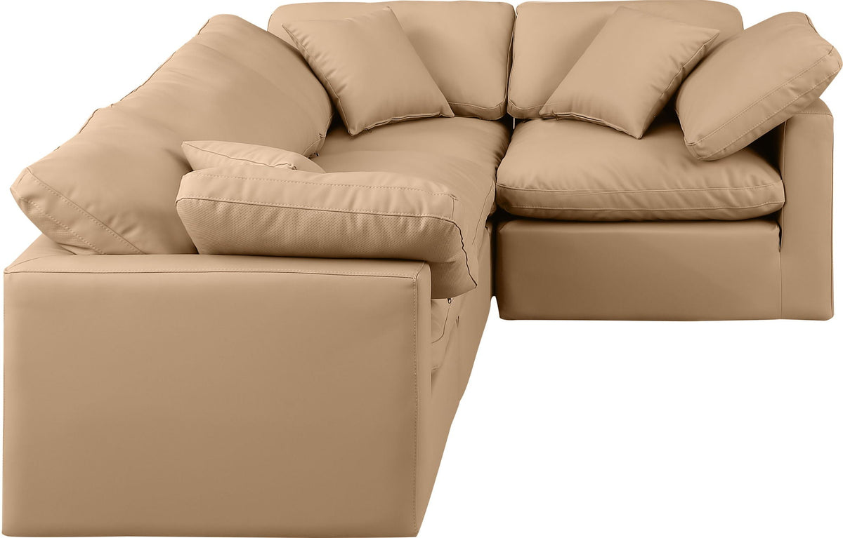 Indulge - Faux Leather 4 Piece Modular Corner Sectional - Tan