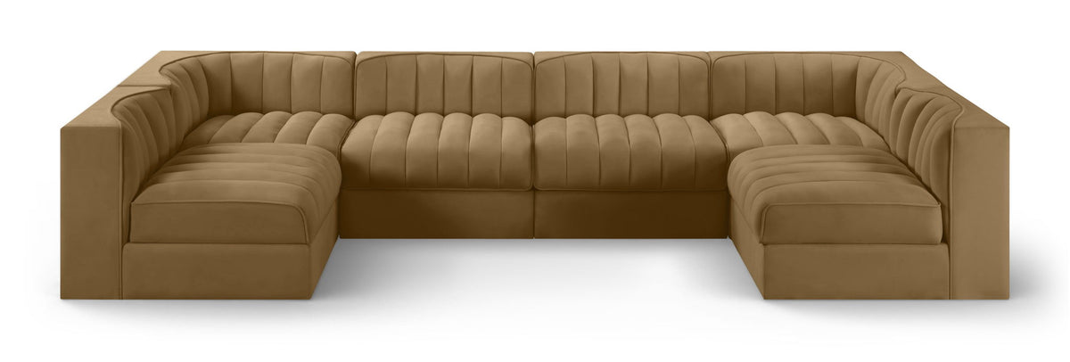 Rummi - Armless Velvet Performance Fabric Upholstered 6 Piece Modular Sectional