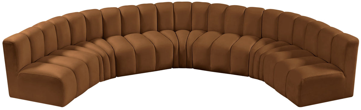 Arc - Velvet 7 Piece U-Shaped Modular Sofa - Saddle