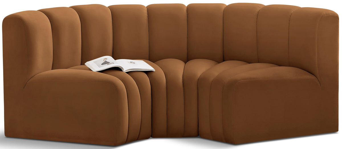Arc - Velvet 3 Piece Modular U-Shaped Sofa - Saddle