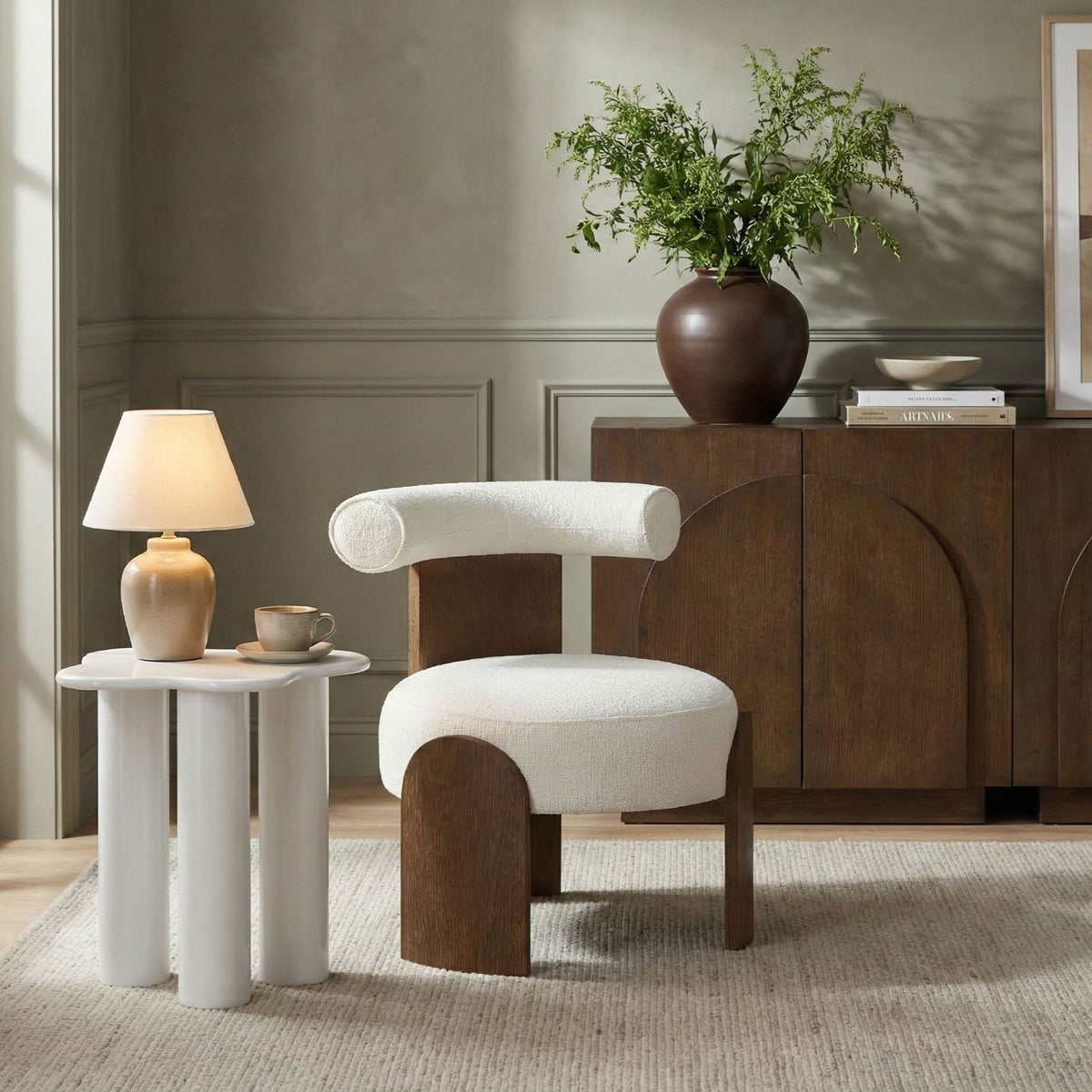 Calder - Linen Textured Fabric Upholstered Accent Chair - Painted Brown Base