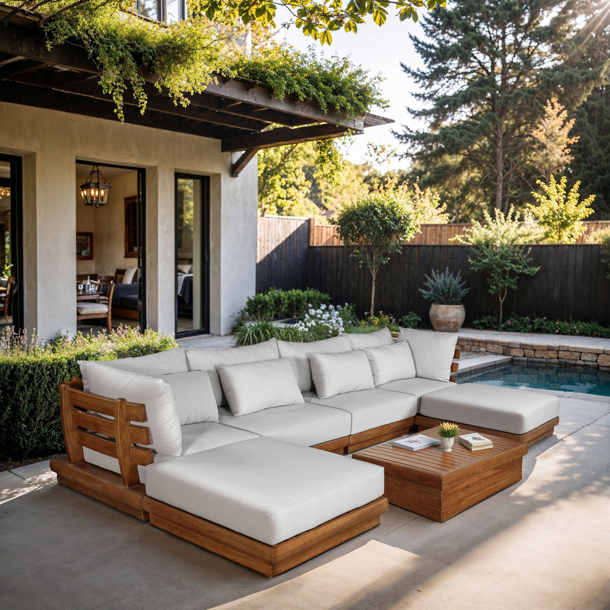 Mirella - 6 Piece Water Resistant Fabric Upholstered Outdoor Patio Modular Sectional