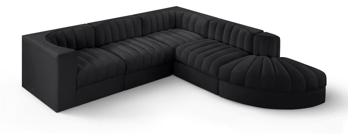 Rummi - Velvet Performance Fabric Upholstered 5 Piece Modular Sectional