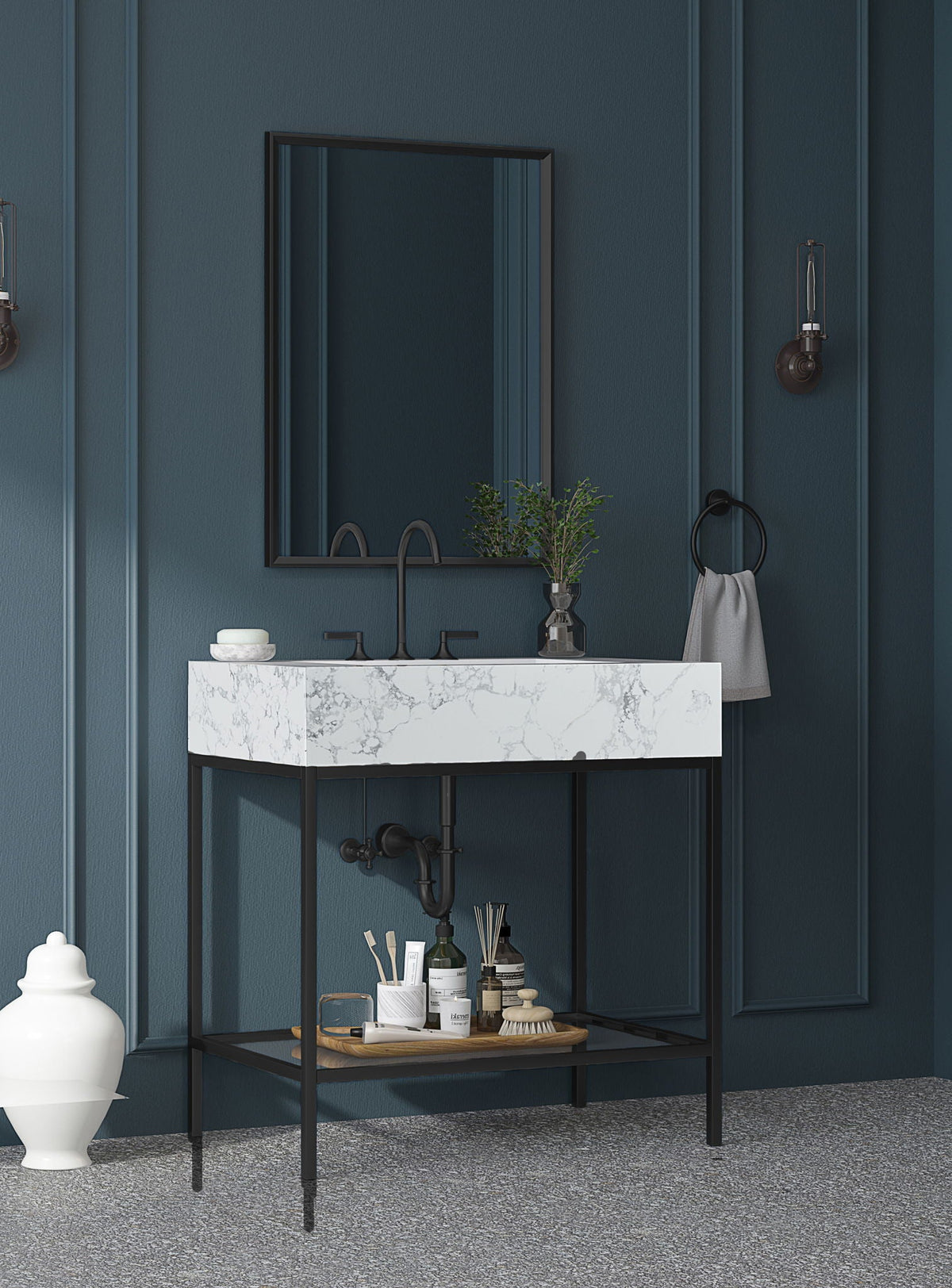 Marmo - Engineered Marble Bathroom Vanity With Black Base