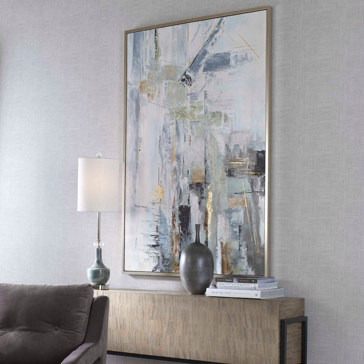 Natural Springs - Hand Painted Canvas Art - Pearl Silver