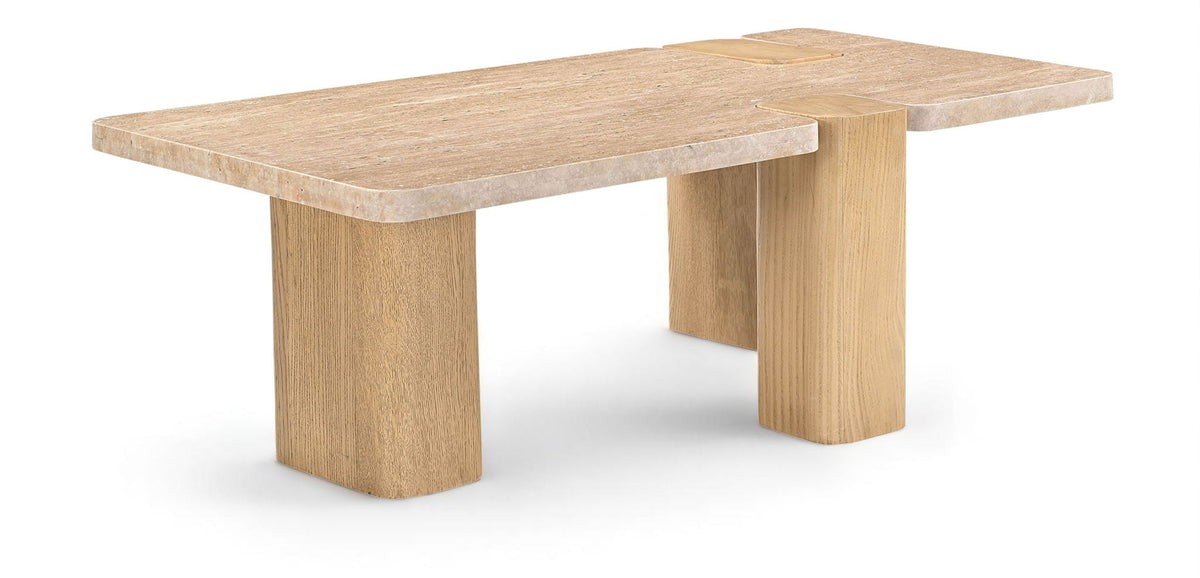 Ravenna - Genuine Fabric Travertine And Oak Wood Table