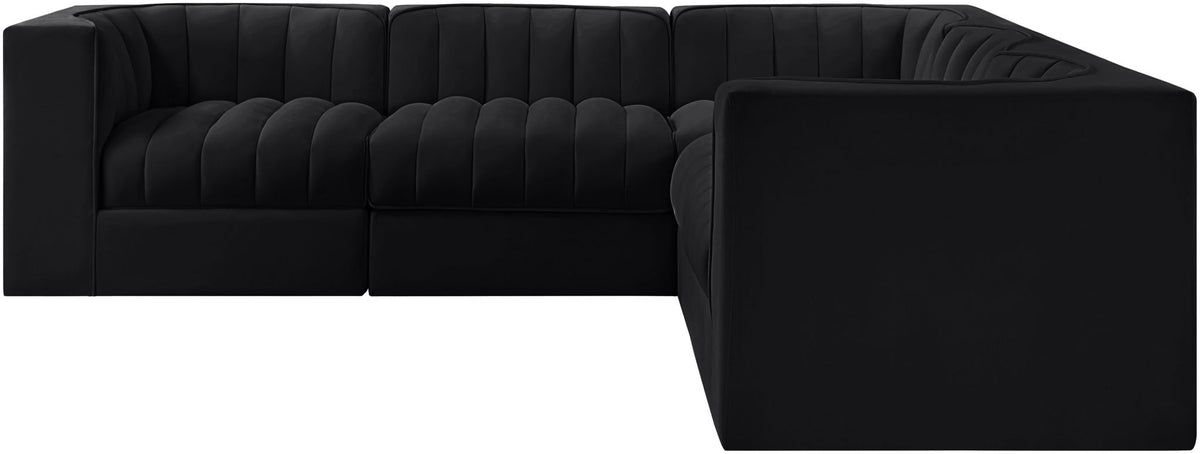 Rummi - Symmetrical Velvet Performance Fabric Upholstered 5 Piece Modular Sectional