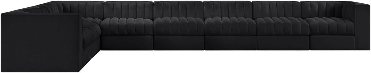 Rummi - Velvet Performance Fabric Upholstered 8 Piece Modular Sectional (With 3 Corner Chairs)