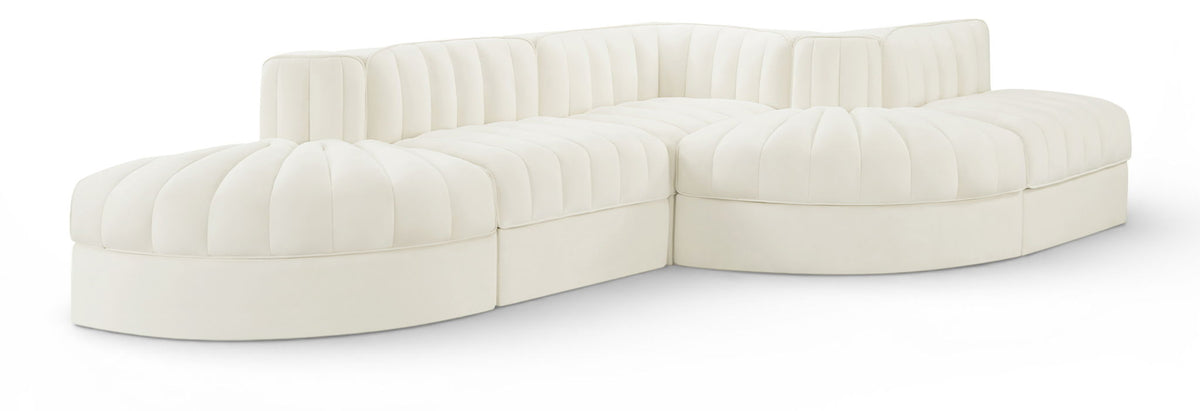 Rummi - Rounded Velvet Performance Fabric Upholstered 5 Piece Modular Sectional