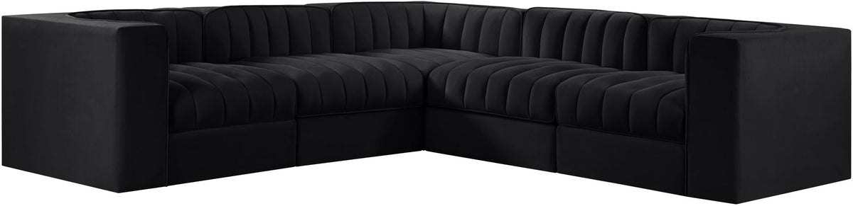 Rummi - Symmetrical Velvet Performance Fabric Upholstered 5 Piece Modular Sectional
