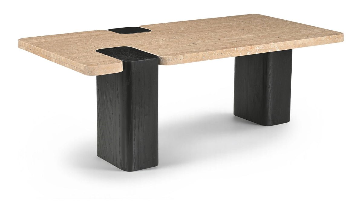 Ravenna - Genuine Travertine Top And Oak Wood Base Table