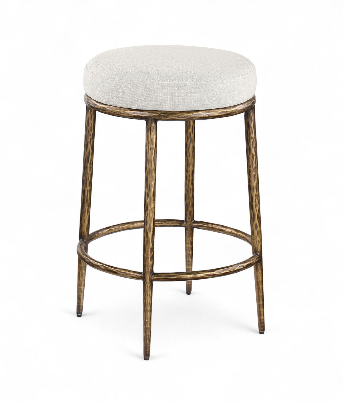 Ferro - Linen Textured Performance Fabric Upholstered Backless Counter Stool - Cream / Brushed Gold