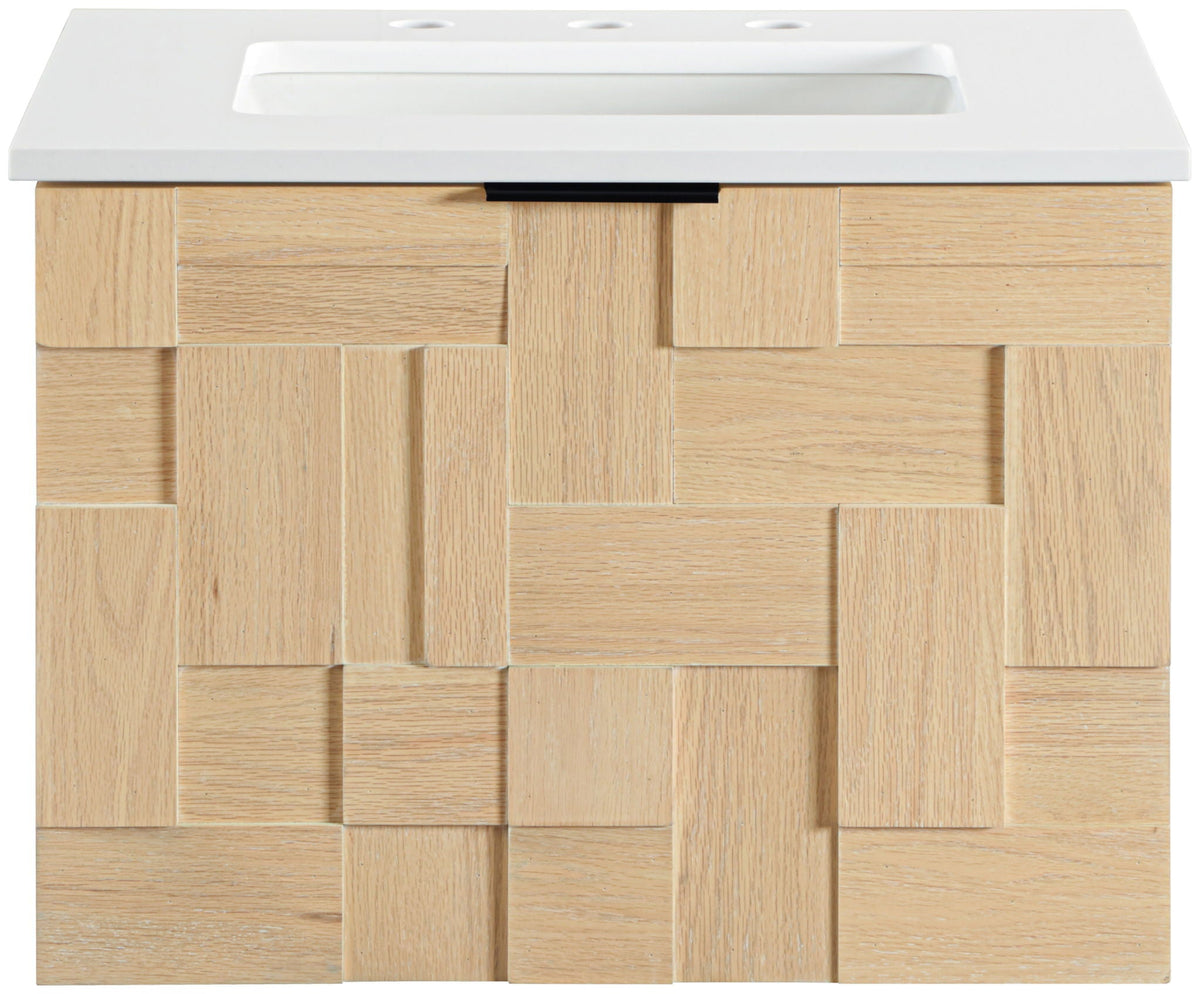 Leonardo - Engineered Stone And Solid Wood 24" Wall Mounted Bathroom Vanity