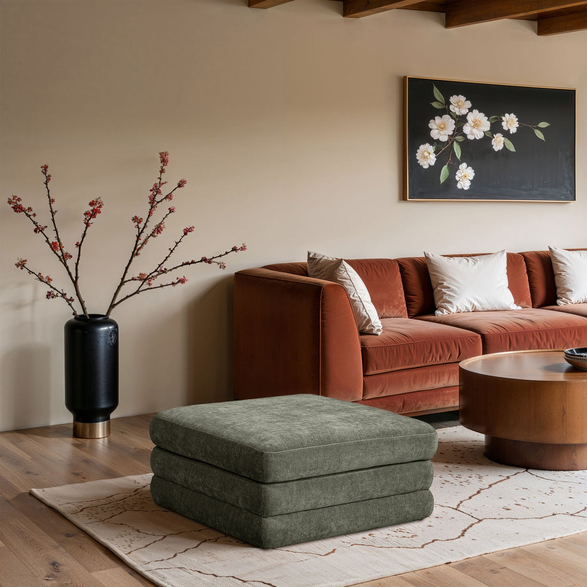 Stellar - Chenille Fabric Upholstered Modular Modular Ottoman
