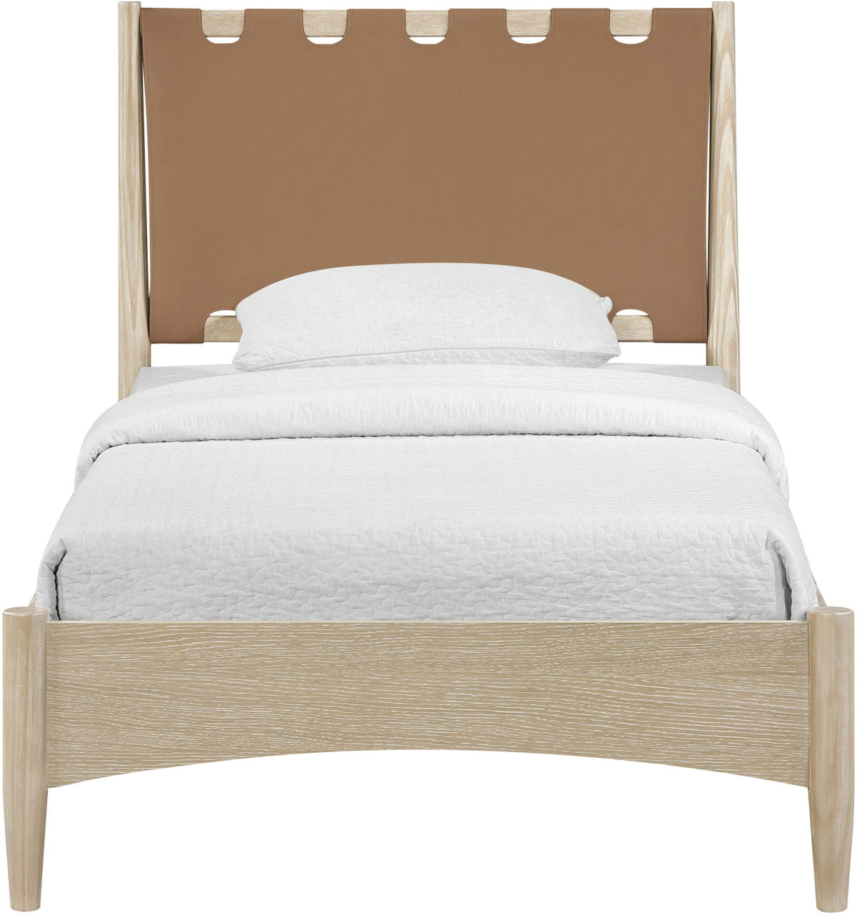 Santos - Vegan Leather Headboard And Wood Bed - Waxed Natural Frame