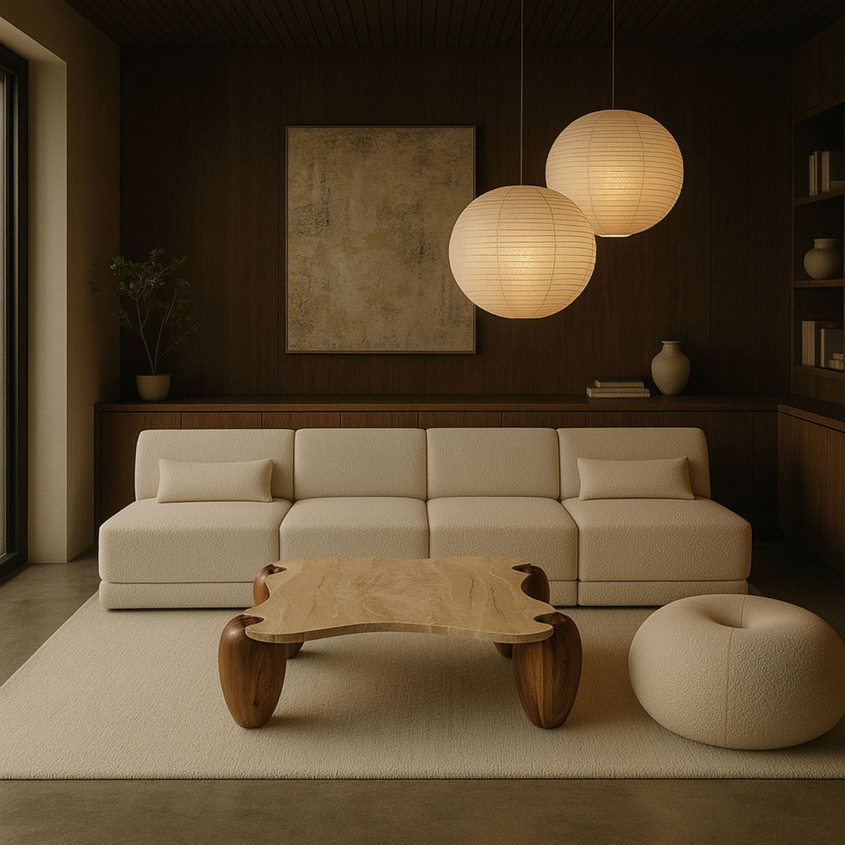 Liona - Marble And Acacia Wood Coffee Table