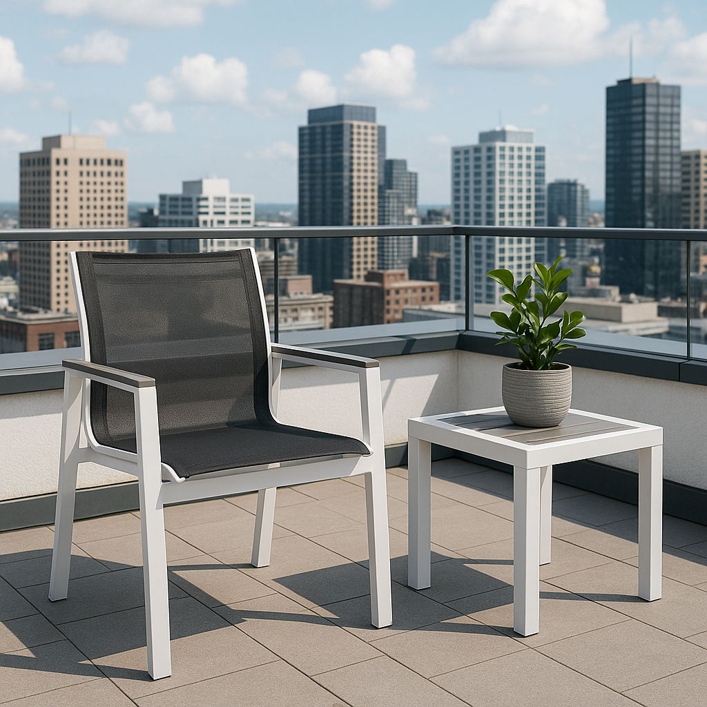 Nizuc - Outdoor Patio Dining Arm Chair With White Frame And Gray Arms (Set of 2)