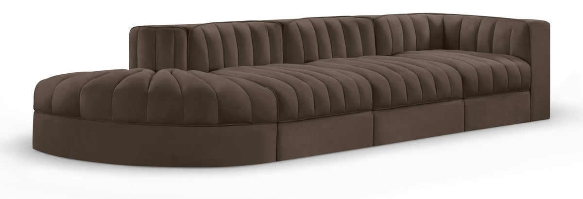 Rummi - Velvet Performance Fabric Upholstered 4 Piece Modular Sectional With Reverse Corner Chair