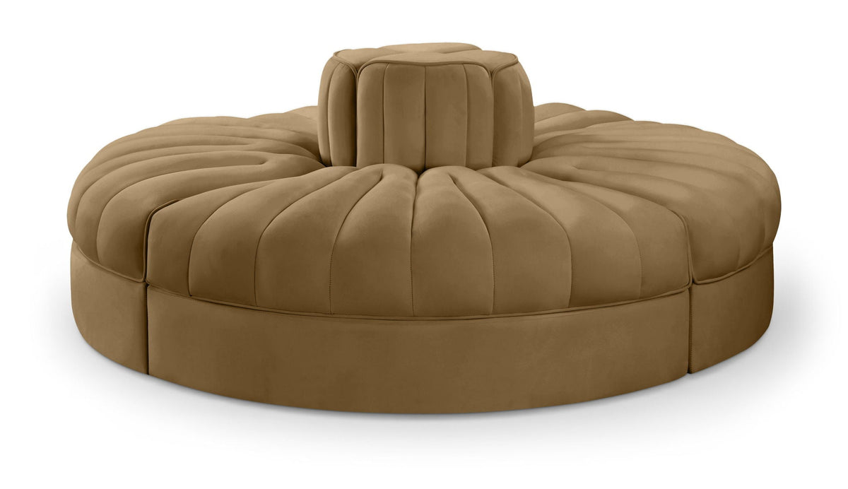 Rummi - Round Velvet Performance Fabric Upholstered 4 Piece Modular Sofa