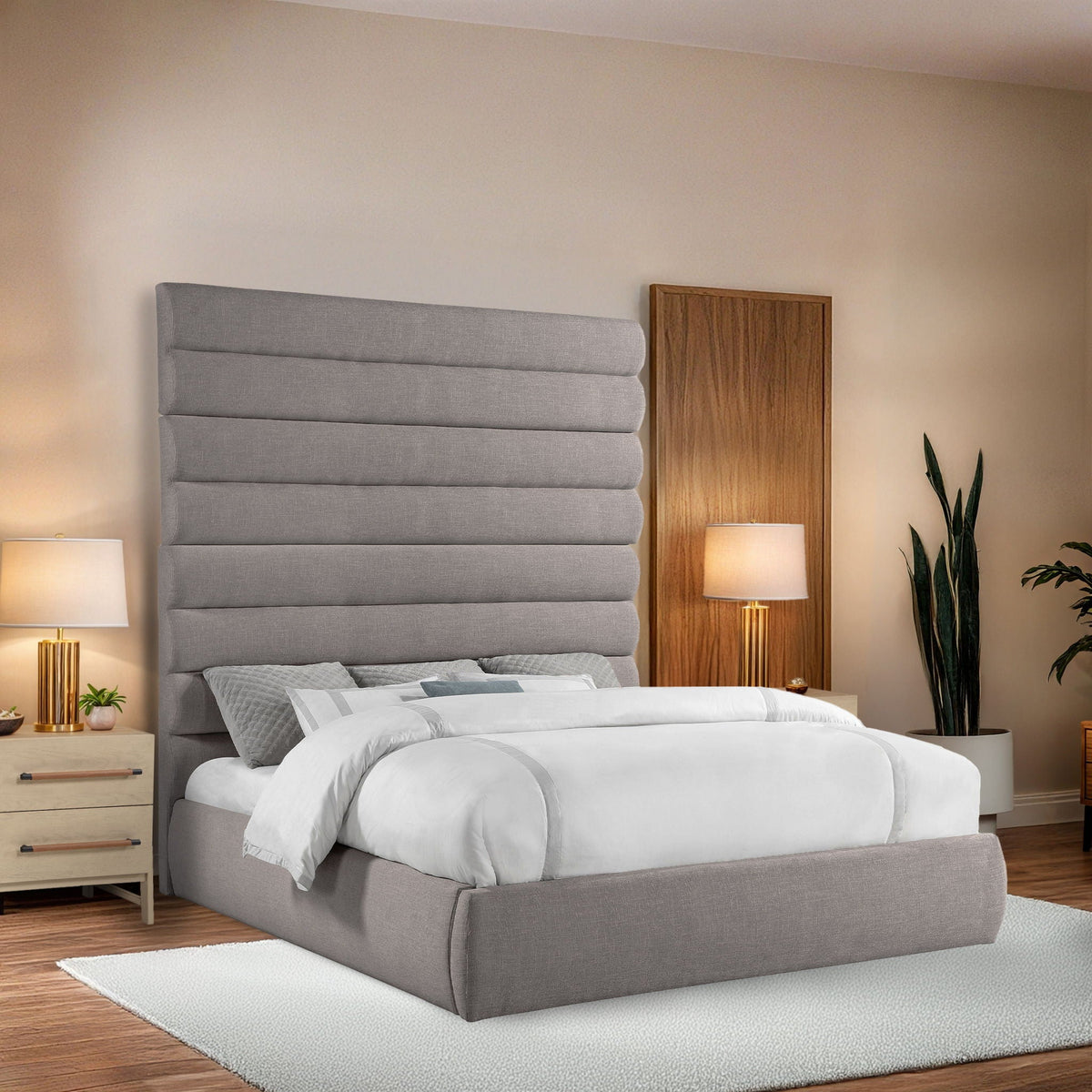 Adam - Linen Fabric Bed With 89" Headboard
