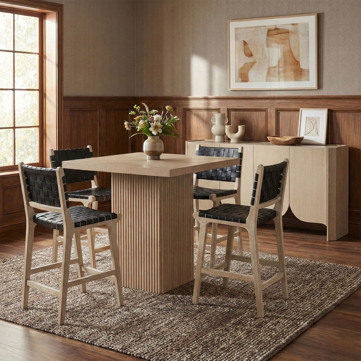 Entwine - Vegan Leather Upholstered Counter Stool - Painted Natural