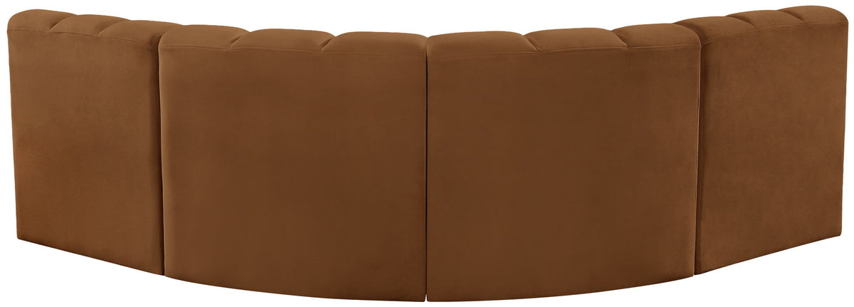 Arc - Velvet 4 Piece Corner Modular Sofa - Saddle