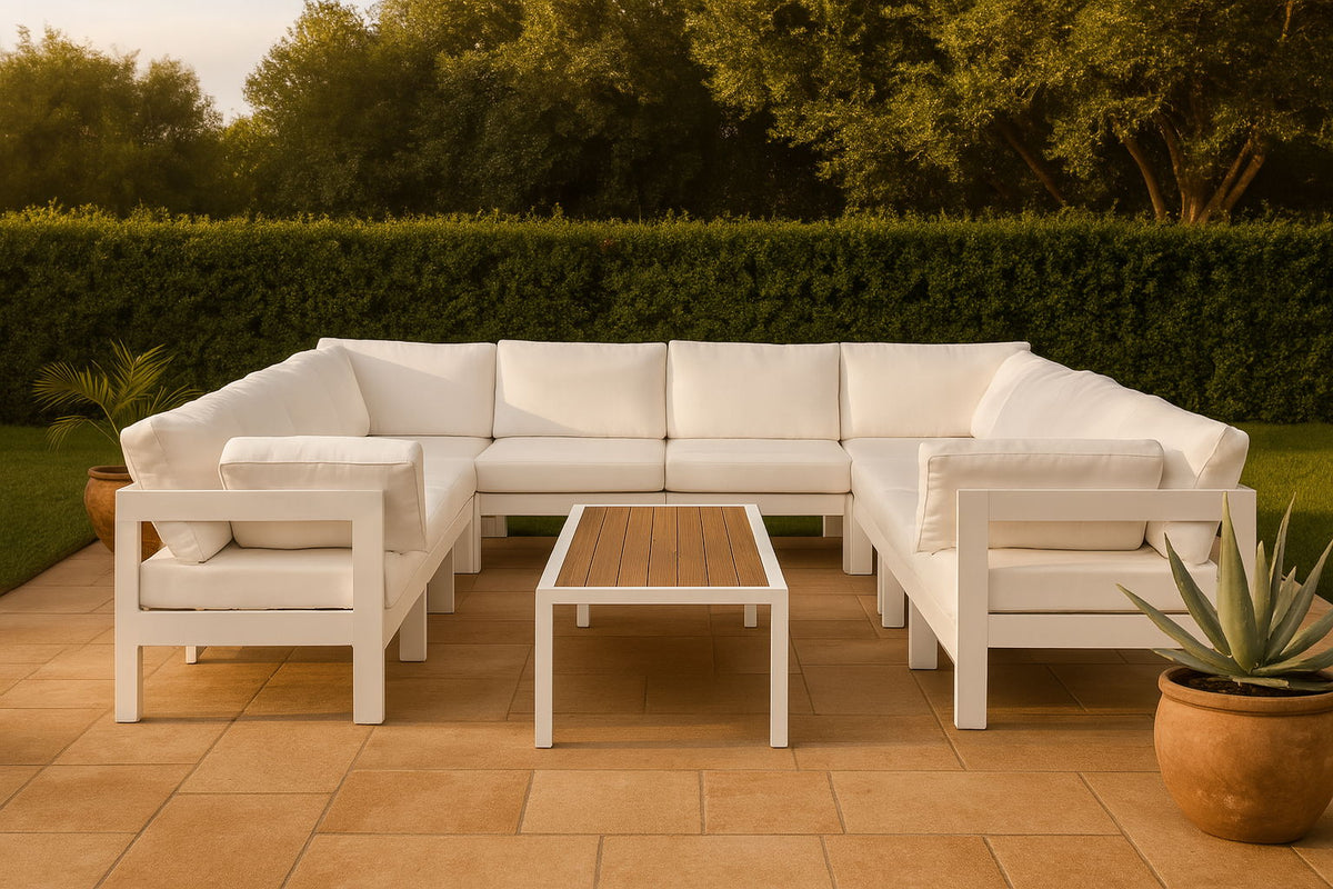 Nizuc - Outdoor Patio 10 Piece Modular Sectional With White Frame