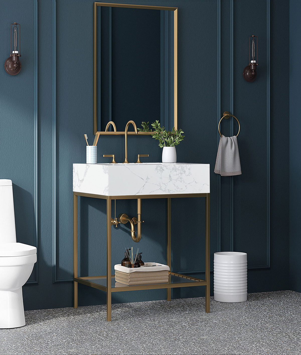 Marmo - Engineered Marble Bathroom Vanity With Gold Base