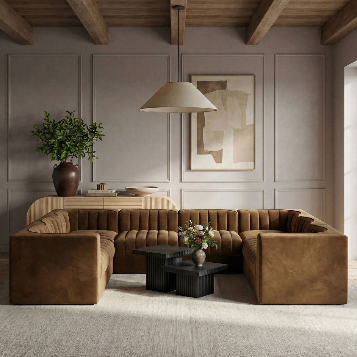 Rummi - Velvet Performance Fabric Upholstered Modular Sectional