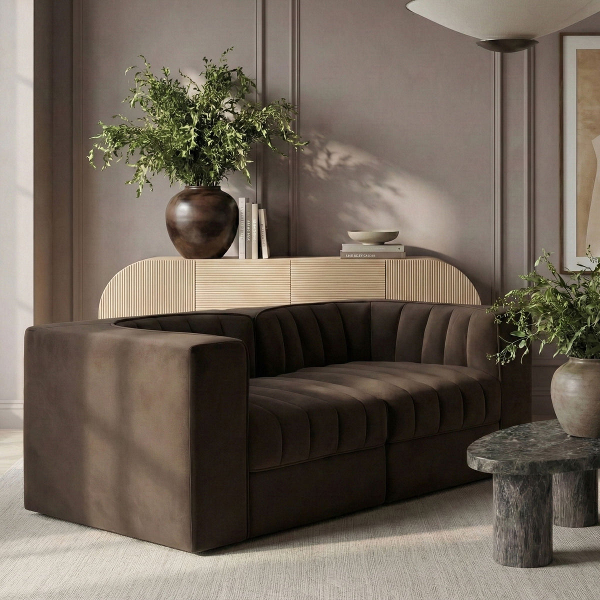 Rummi - Velvet Performance Fabric Upholstered 2 Piece Modular Loveseat