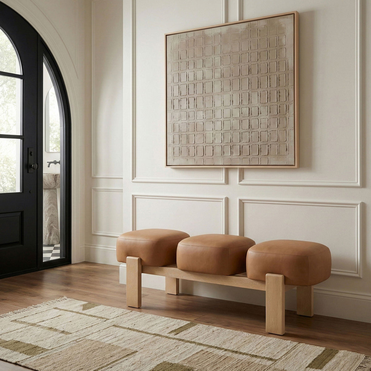Woodcrest - Vegan Leather Upholstered Bench - Painted Natural Base