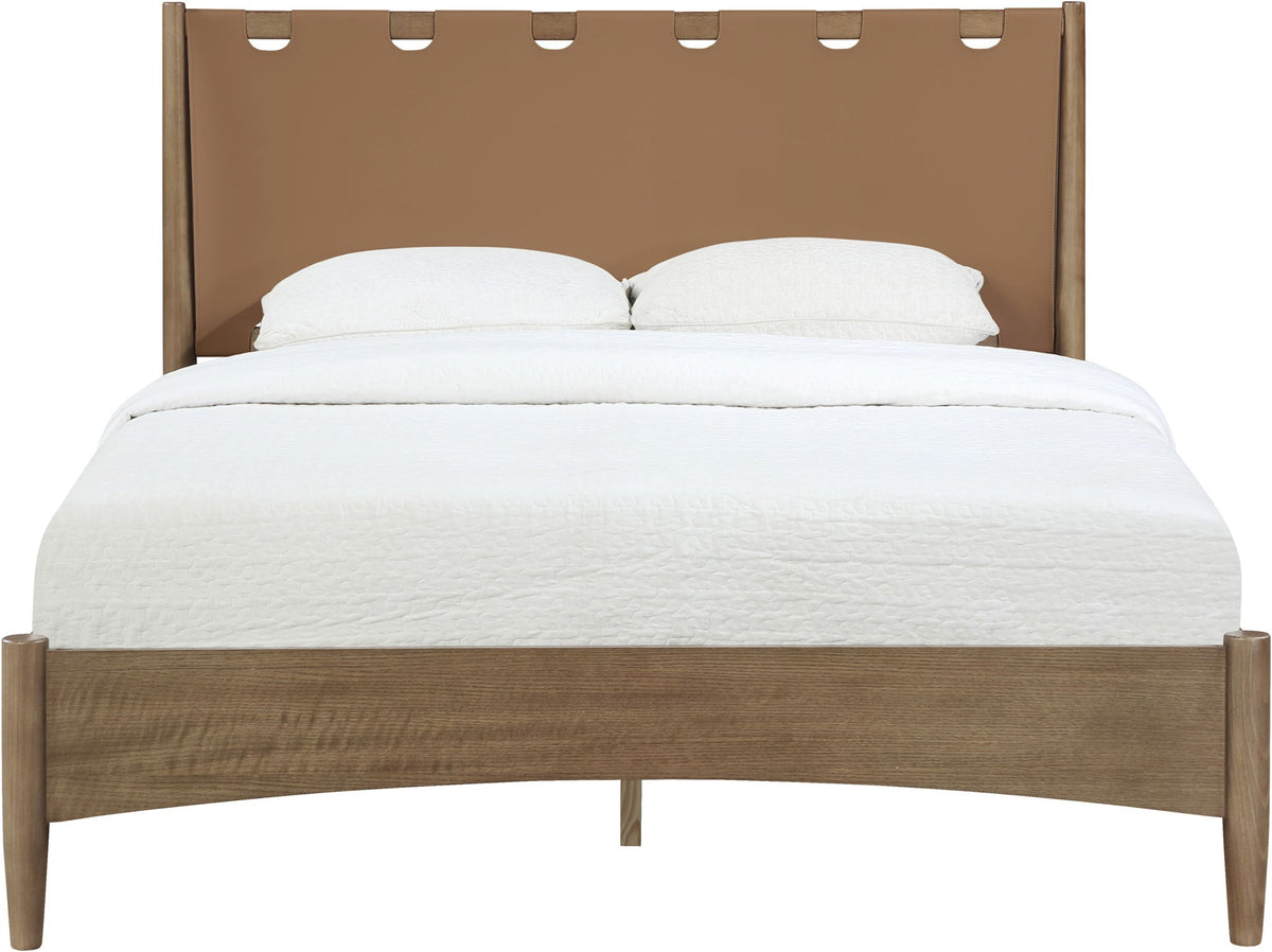Santos - Vegan Leather Headboard And Wood Bed - Waxed Brown Frame