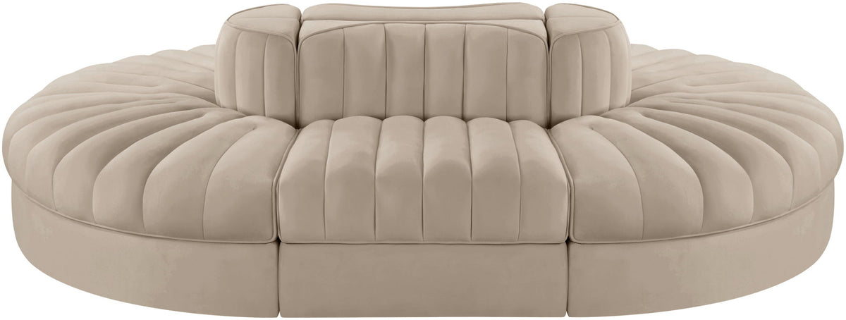 Rummi - Oval Velvet Performance Fabric Upholstered 6 Piece Modular Sectional