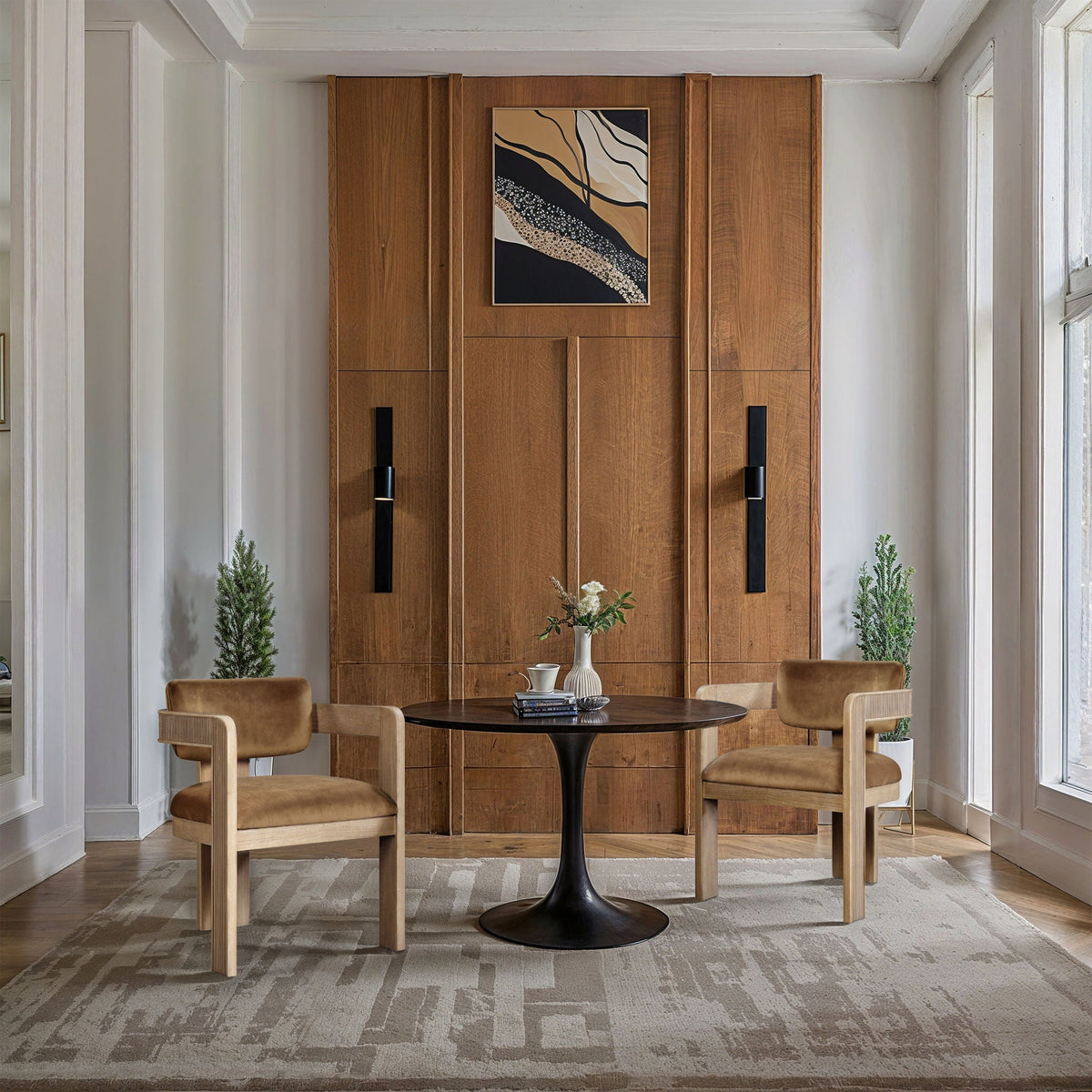 Sacha - Velvet Dining Chair With Natural Base (Set of 2) - Saddle